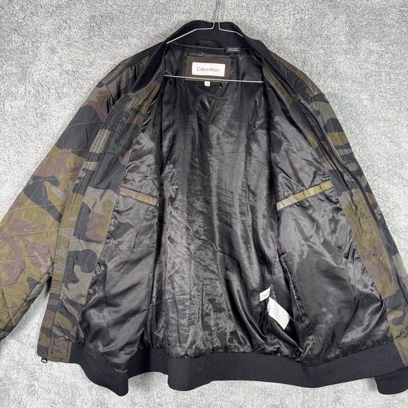 Calvin Klein Jacket Mens Large Quilted‎ Bomber Full Zip Camouflage Streetwear - Picture 5 of 11